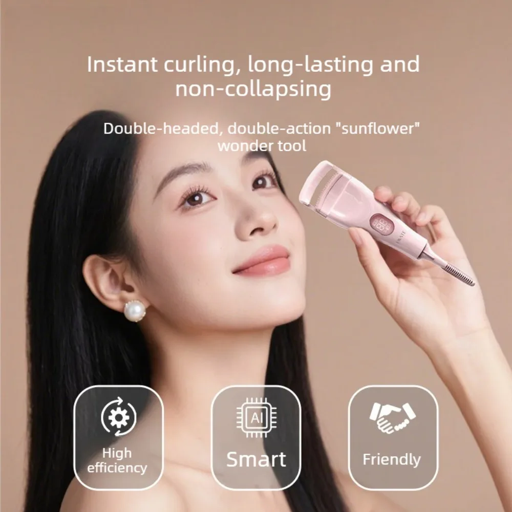 Electric heated eyelash curler with digital temperature control long-lasting shaping dual-head 2-in-1 portable eyelash curler