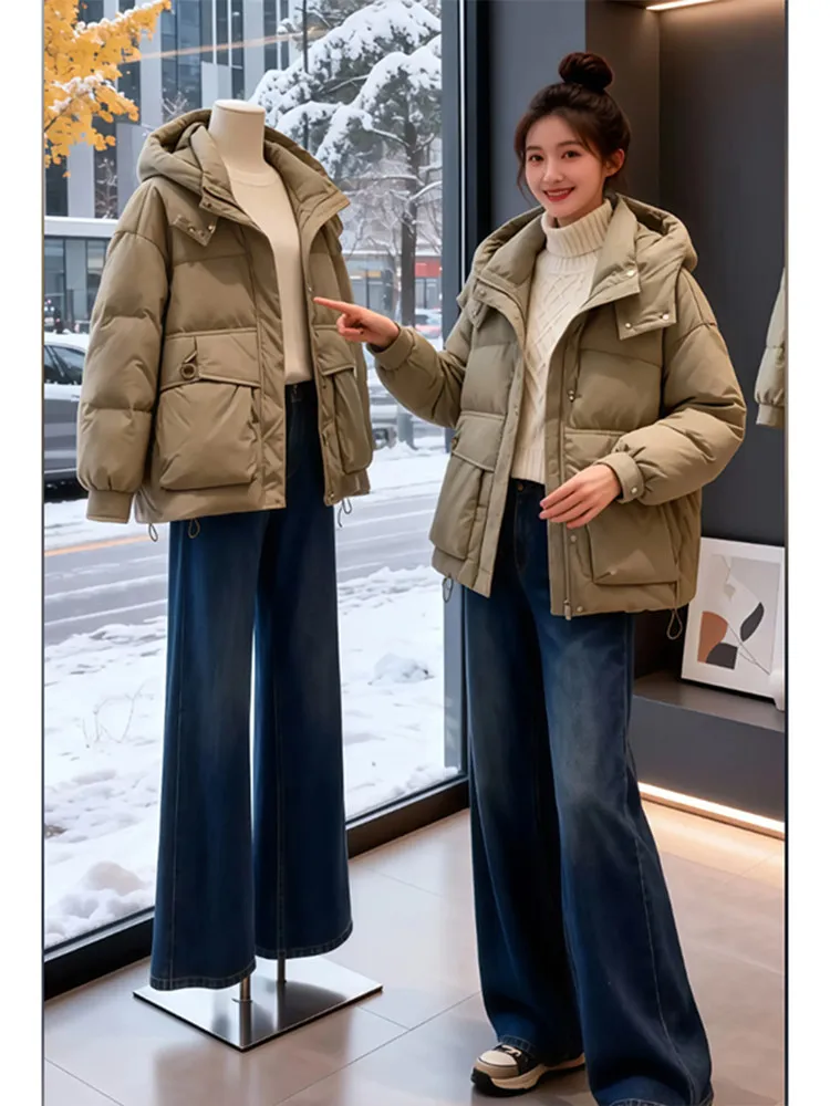 

Women's ort Puffer Cotton Jaet Winter Thiened Hooded Coat Korean Sle Loose Fit Faionable Trendy down Alternative
