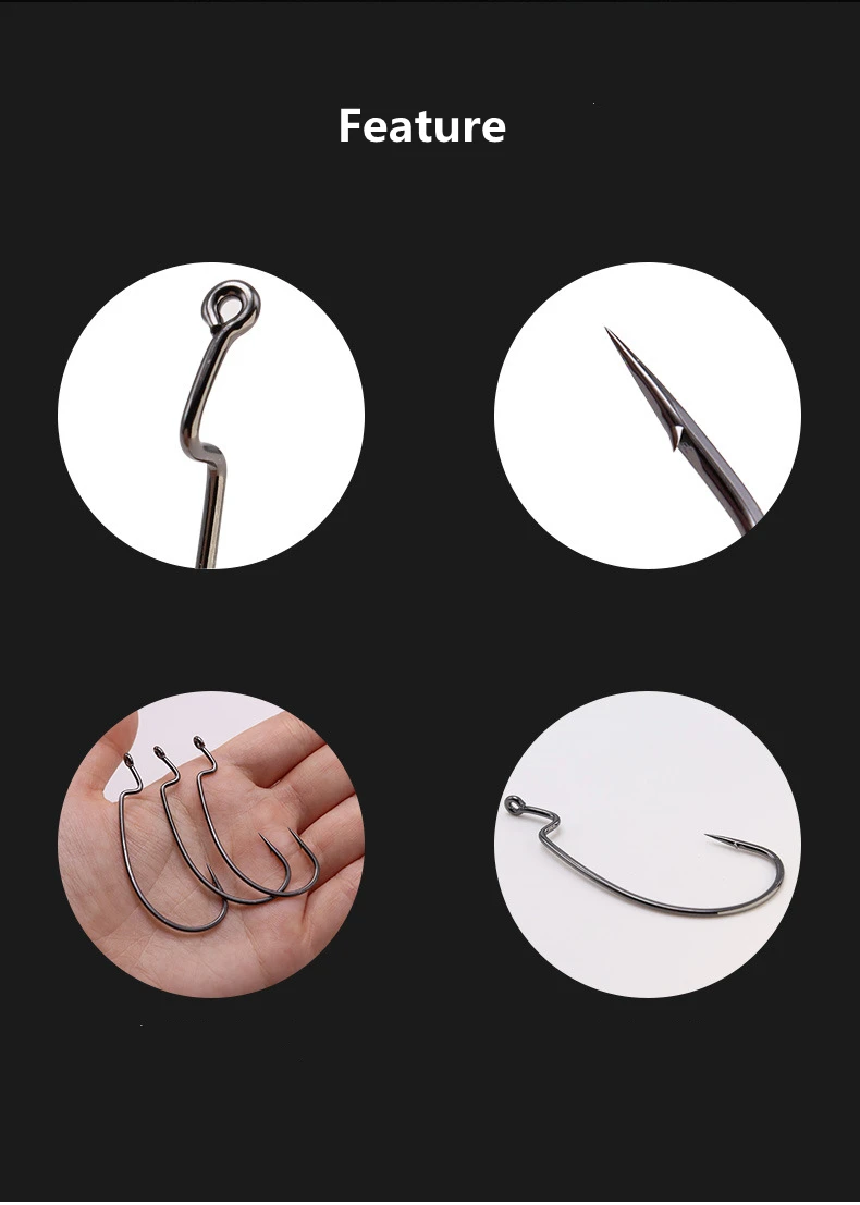 ZYZHE 10~12 Stück/Beutel Texanische Haken Offset-Haken aus Hochkarbon-Stahl BKK Crank-Haken für Weichköder Softjerk Pesca Angelzubehör – Detail 2