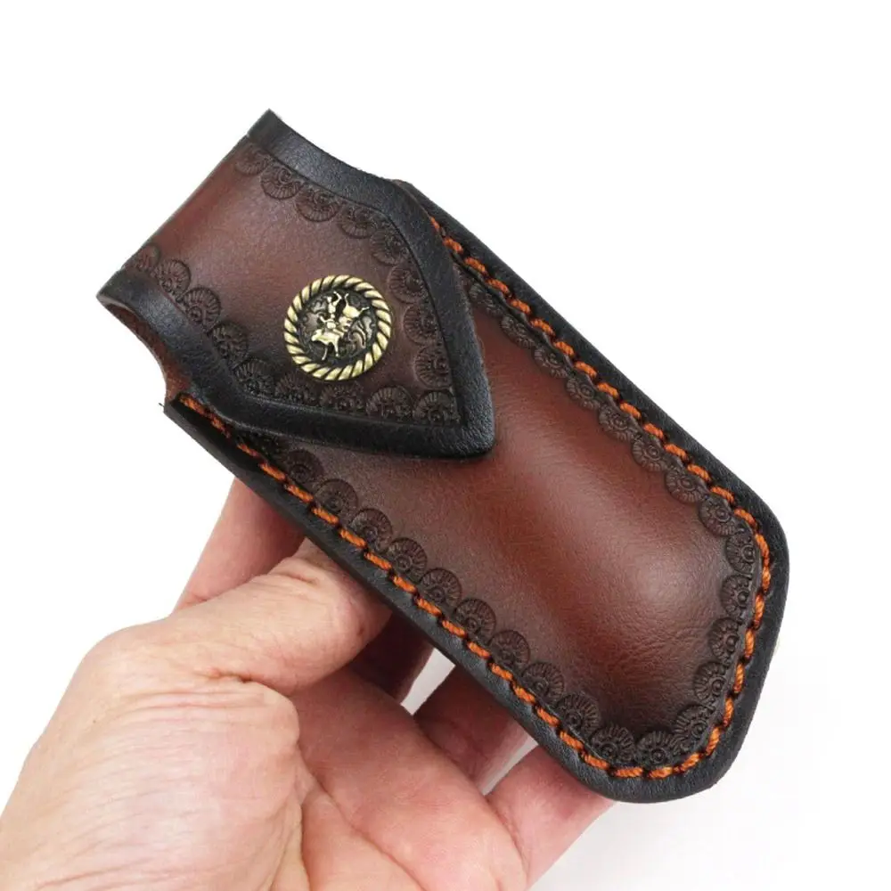 Brown Black Leather Straight Knife Scabbard Flashlight Belt Loop Holder Leather Sheath Pocket Hunt Camp Outdoor Carry Equipment