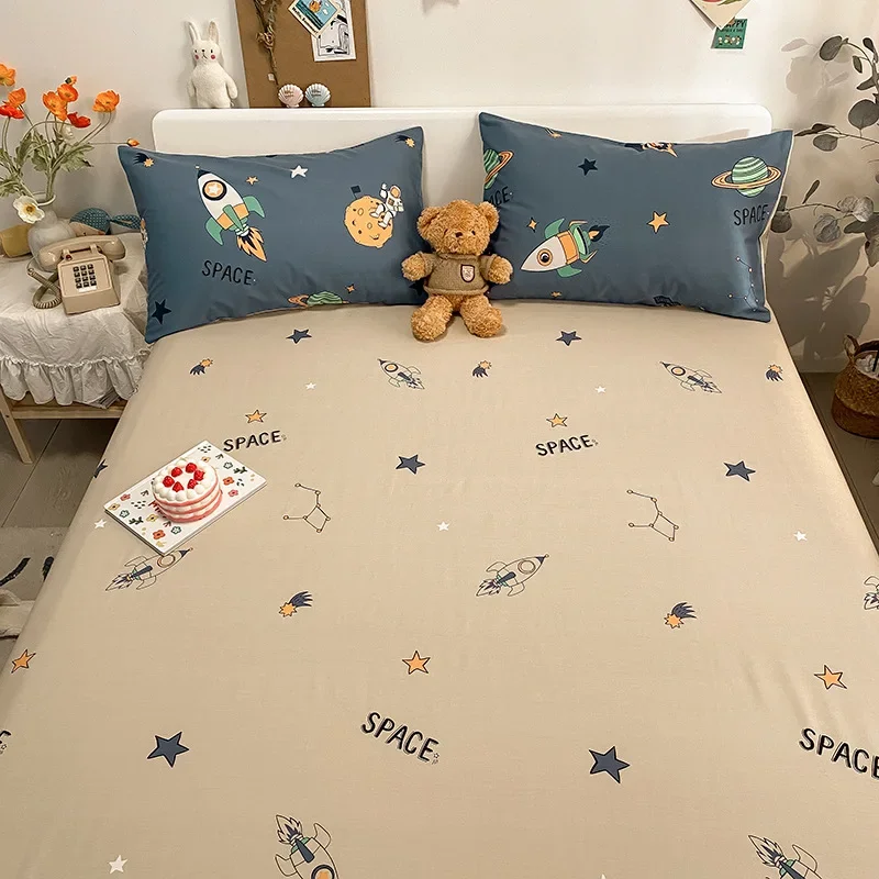 Children's four piece set, all cotton, pure cotton, boys' and girls' duvet covers, bed sheets, dormitory three piece set, 1.35 b