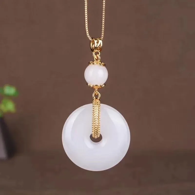 

Hetian Jade Safety Buckle Pendant Niche Light Luxury Inlaid Men's and Women's Necklaces