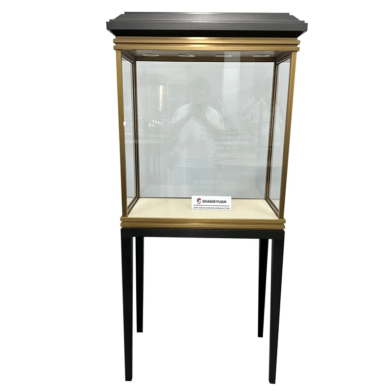 

custom.Custom Glass Jewelry Display Cabinet Trendy Stainless Steel Furniture Led Lighting Metal Lockable Jewelry Shop Showcase