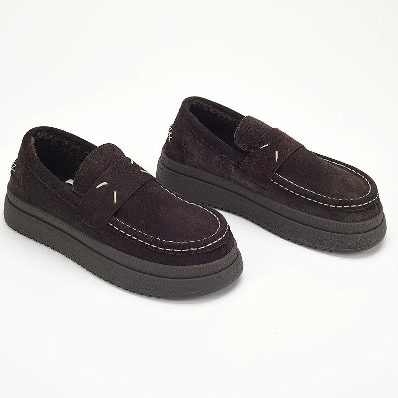 جلد المرأة المتسكعون قصيرة أفخم أحذية منصة الخريف الدافئة الانزلاق على الصوف الشقق جولة تو أحذية امرأة مريحة الأحذية #2