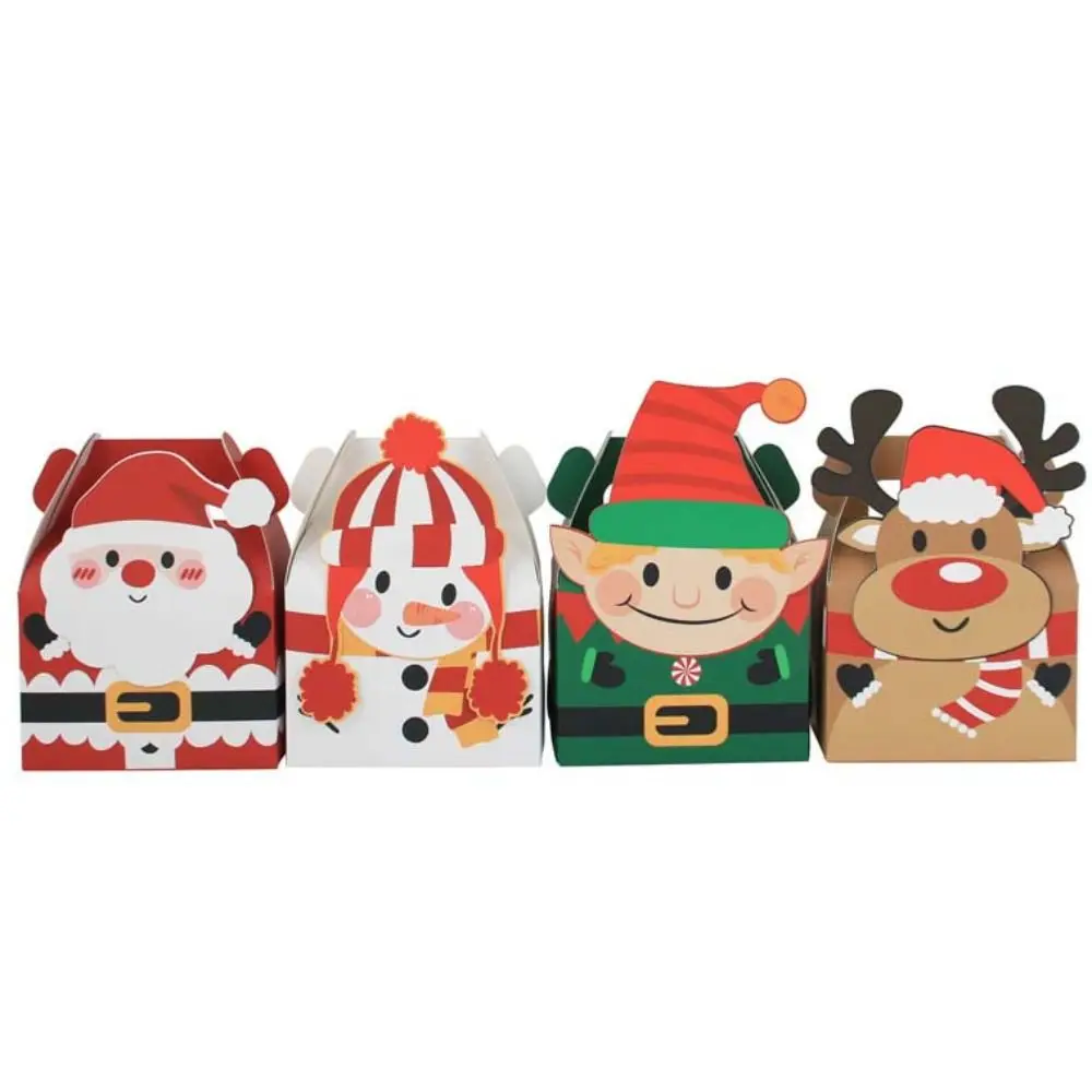 24pcs Paper Christmas Candy Box Three-dimensional Cube Christmas Gift Packaging Boxes Mixed Patterns Baking Packing Box Cake