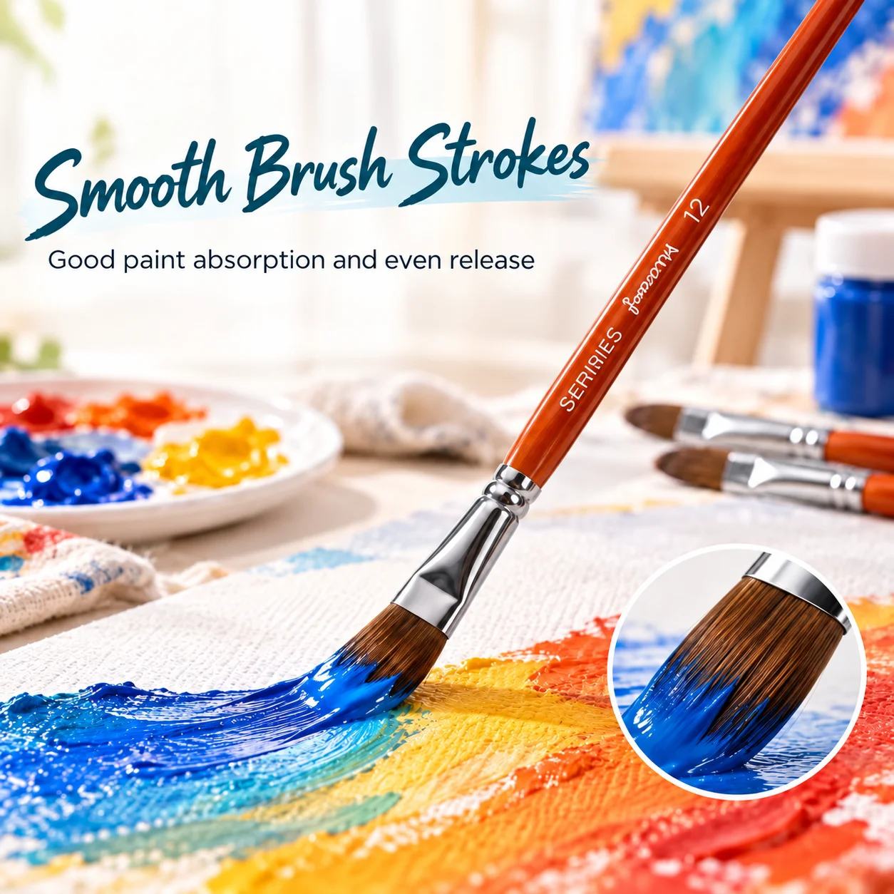6 Piece Filbert Paint Brush Set Red Wood Long Handles Brown Bristles for Oil Acrylic Gouache Watercolor Artist Painting Supplies
