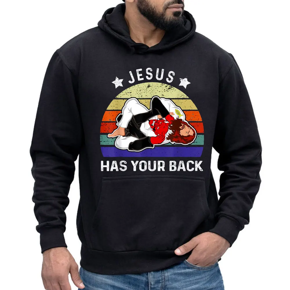 JESUS HAS YOUR BACK Hoodies Jiu Jitsu Belt Rank Chess Vintage Oversized Hoodie Long Sleeve Men Pullover Sudadera Hombre Y2k Tops