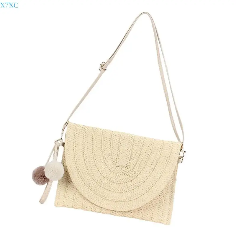 X7XC Женская пляжная сумка ручной работы Сумка на плечо Повседневная сумка Соломенная сумка через плечо Сумка