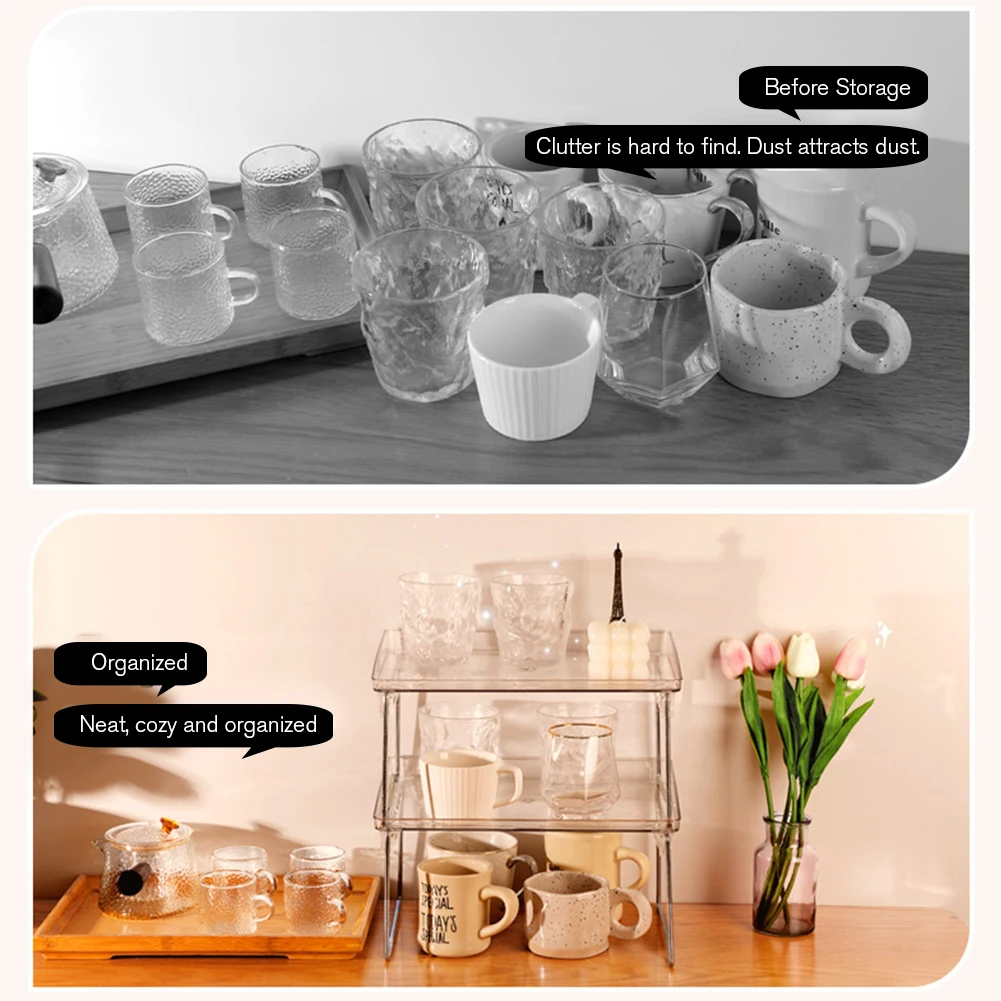 Transparent Desktop Organizer Kitchen Shelf Stackable Organizer Pack Cupboard Shelf Organizer for Kitchen Storage Bathroom