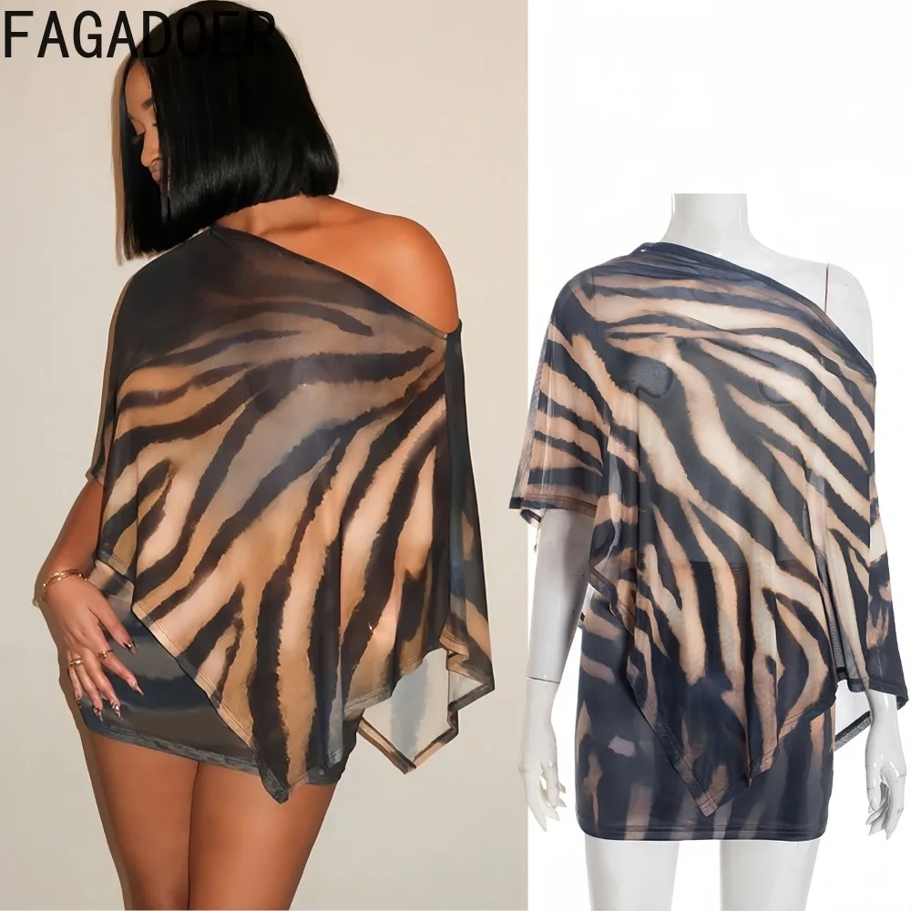 FAGADOER – ensemble 2 pièces imprimé griffe pour femme, tenue Sexy, épaules dénudées, manches irrégulières, haut court et jupe, Streetwear, nouveau