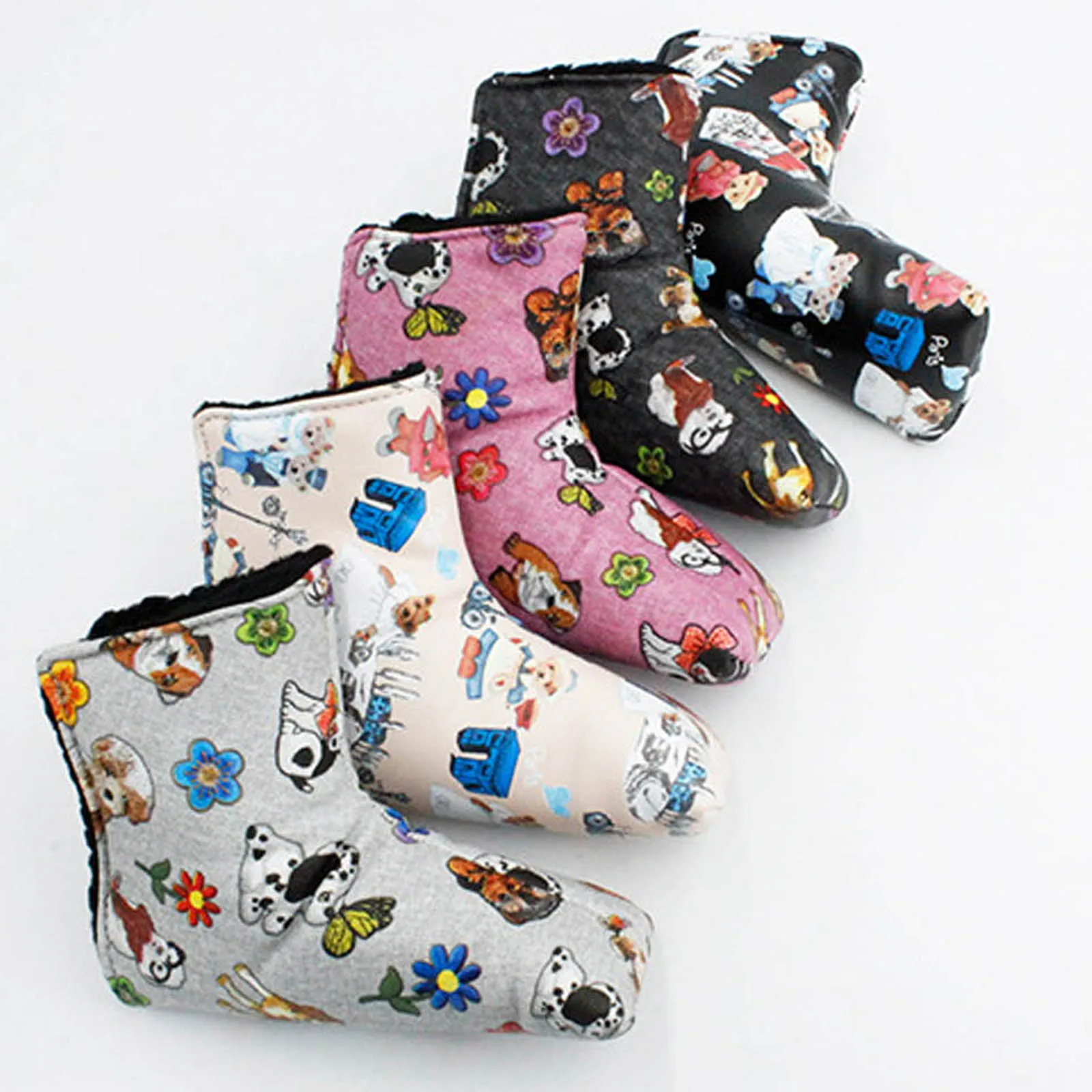 Cute Printed Golf Club Head Cover Hook and Loop Fastener Fleece-Lined Putter Headcover Golfer Accessories