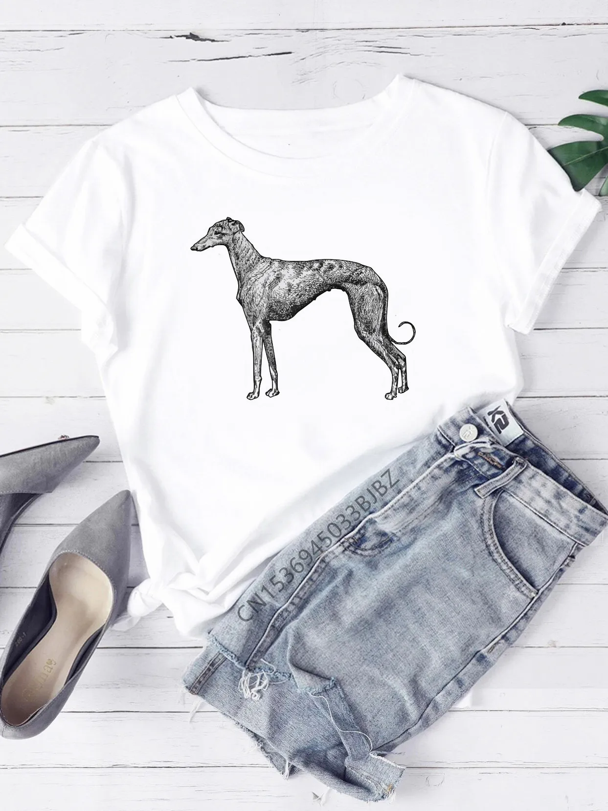 Greyhound Dog  Women Funny Print Ladies T-shirt Girl Y2K Basis O-collar White Shirt Short