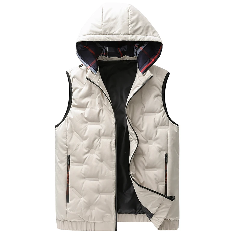 Fashion Simple Loose Men Jacket Hoodies Detachable Oversize Warm Windproof Causal Thermal Sleeveless Zipper Duck Down Vest Coats