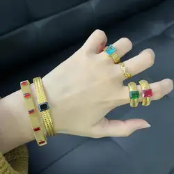 USENSET Stainless Steel 3A Zircon Inlaid Couple Rings Trendy Simple Gold Color Gem Jewelry High Polishing Accessories