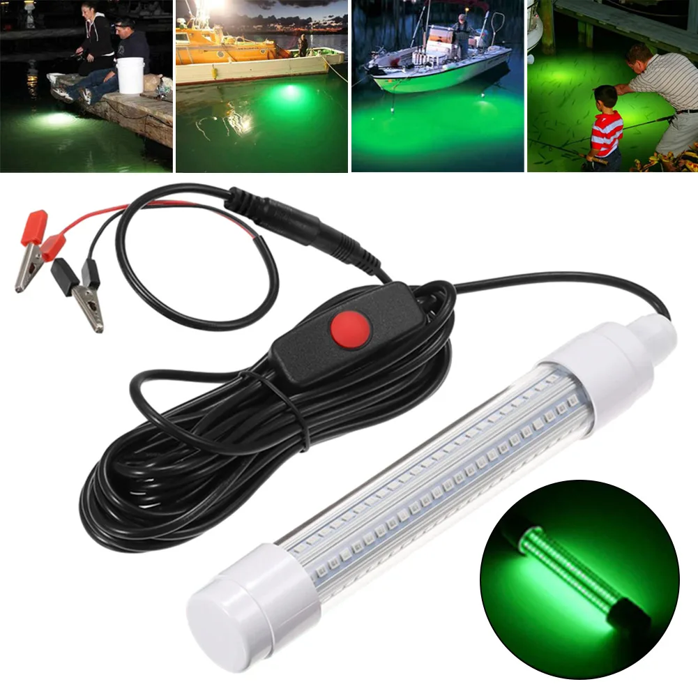 โคมไฟเหยื่อล่อปลา IP68 LED 100W ไฟตกปลา LED 12V, ไฟ LED 108ดวง2835SMD ดึงดูดปลาหมึกกุ้งไฟใต้น้ำ4สี