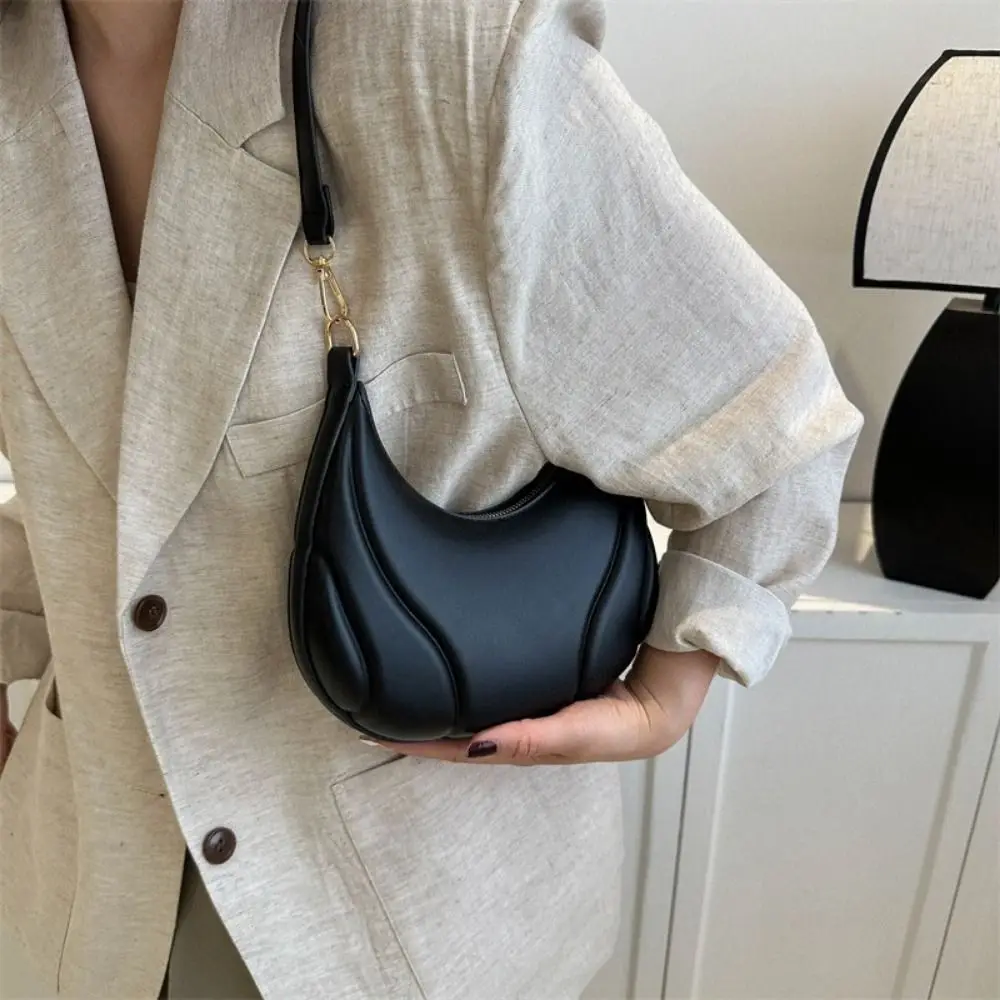 

Phone Pouch Pu Leather Crescent Bag Casual Tote Pu Leather Handbag French Style Elagant Underarm Bag Students