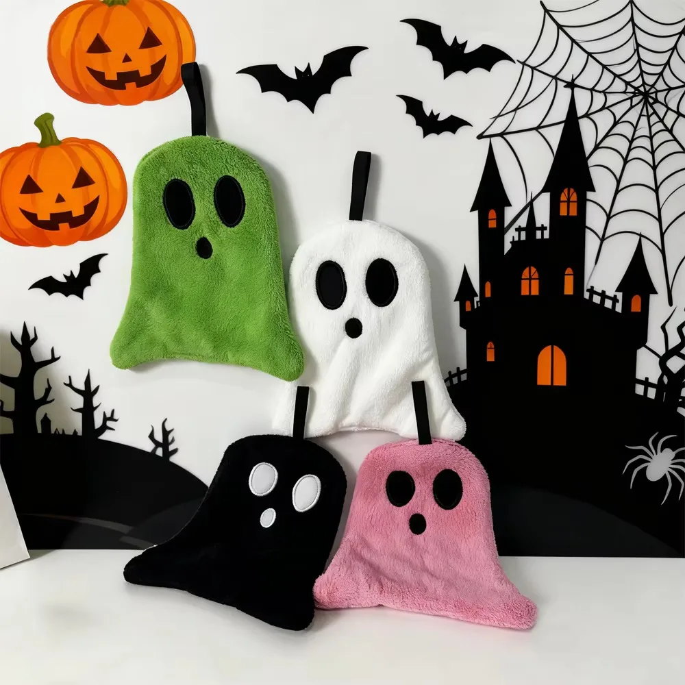 Halloween Ghost Shaped Microfiber Hand Towel Cute Cartoon Hanging Towel Kitchen Bathroom Absorbent Decorative Towels