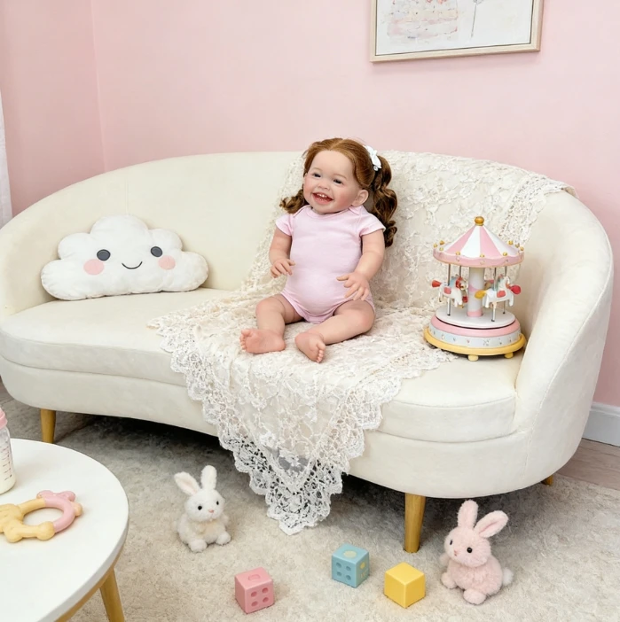 دمية ميلا الواقعية بطول 60 سم تشبه الأطفال حديثي الولادة مع جسم قماشي ناعم وشعر مجعد جميل وفستان وردي كهدية عيد ميلاد للأطفال