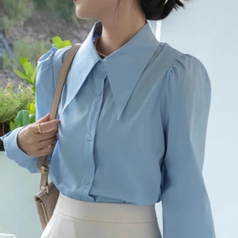 Large Collar White Shirt Women's Clothing Spring 2025 Design Niche Retro Shirt Commuting Formal Cotton Top