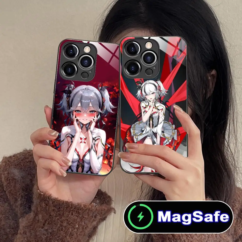 

Wuthering Waves Camellya Phone Case for iPhone 16 15 14 13 12 11 Pro Max Plus Mini MagSafe Glass Colour Protective Pretty Cover