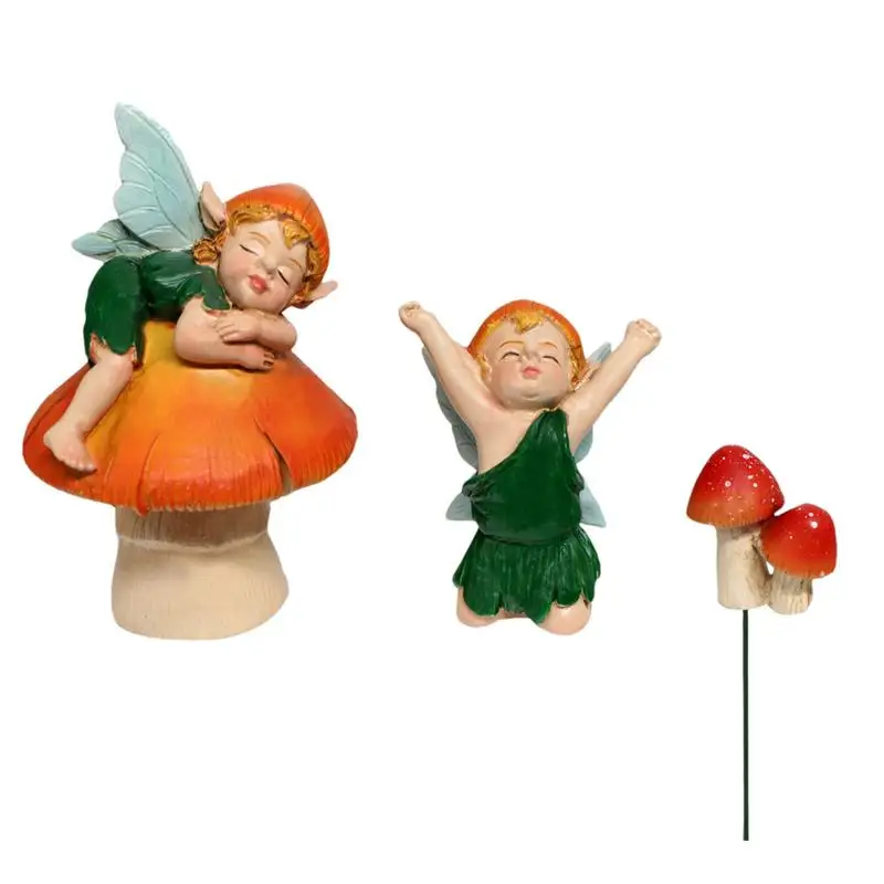 

Mushroom Fairy Garden Decor Miniature Elf Figurines Resin Mushrooms Outdoor Decorative Stake Statues For Windowsill Garden Plant