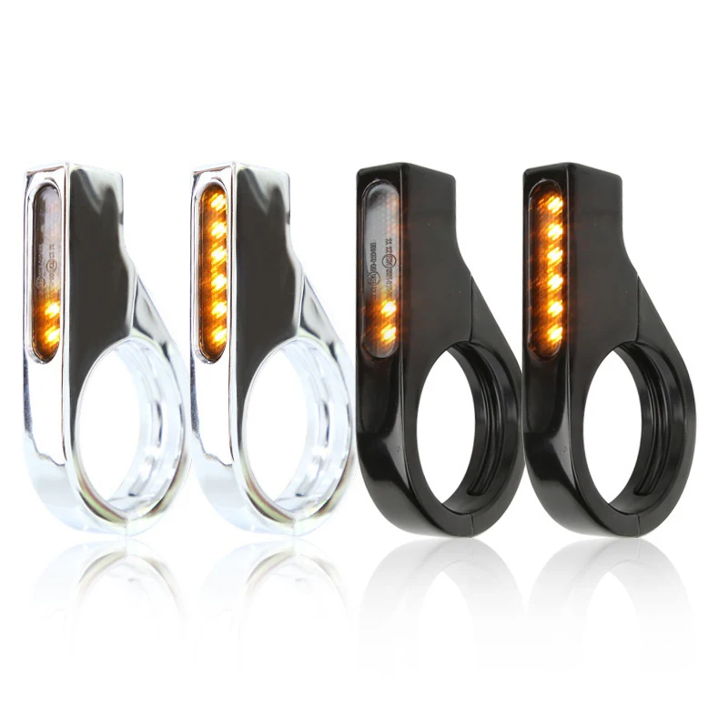 12V Motorcycle LED Turn Signal Lamp High Brightness Fit 39mm-41mm Front Fork Snap-on Aluminum Alloy Indicator Blinker Light
