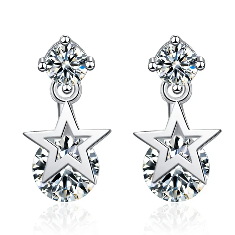 

925 Pentagram diamond aaa zircon earrings for women jewelry cartoon cute gift for girlfriend free shipping