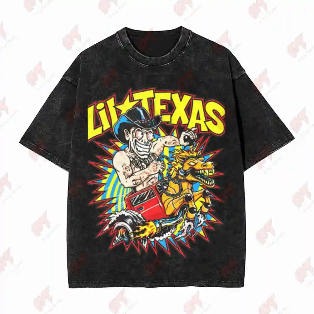 Lil Texas Hardcore Rave DJ Gabber Hardstyle Festival EDM Vintage Washed Tee Pure Cotton T-Shirt - view 4