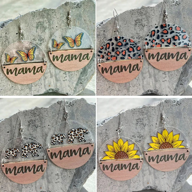 European American Mother's Day Acrylic Earrings Sunflower Butterfly Bear Mother Leopard Print Geometric Minimalist Earrings