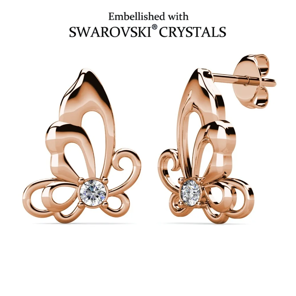 Daisini Fleur De Lis Stud Earrings Inlaid with Swarovski Crystal Copper Rose Gold Fashion Jewelry Women Trendy Accessories