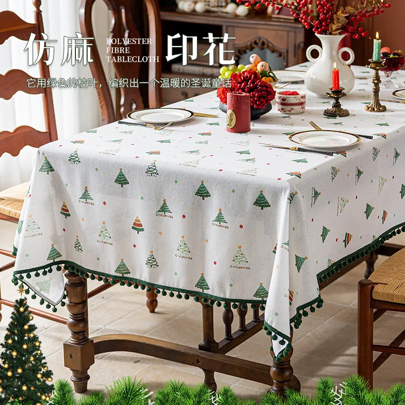 

2025 new high-end tablecloth household round table rectangular table festive atmosphere Christmas party tablecloth