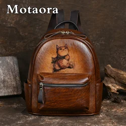 MOTAORA-Sacs à dos rétro en cuir véritable peints à la main pour femmes, sacs d'école de luxe pour filles, sac à dos design, nouveau, 2023