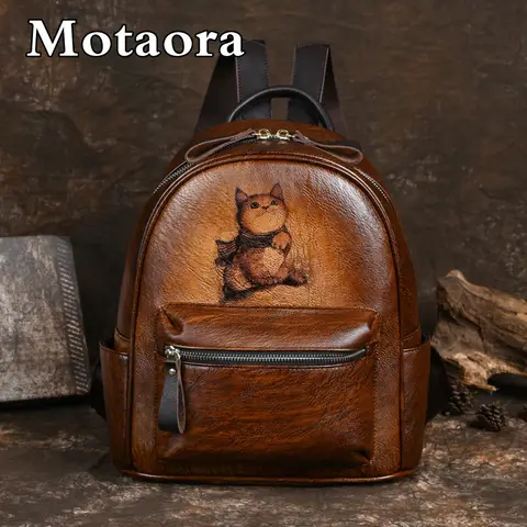 MOTAORA 2025 New Retro Backpacks For Women Bags Designer Hand-painted Genuine Leather Luxury Girls School Backpack Woman Bagpack