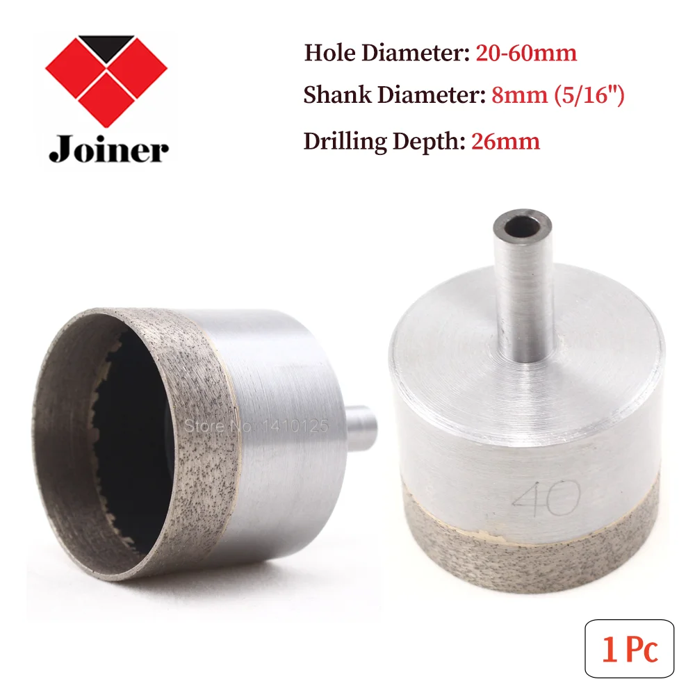 20-60mm Sintered Diamond Core Drill Bits Wet Hole Saw Straight Shank 8mm 5/16" for Fiberglass Sea Glass Tile Ceramic Porcelain