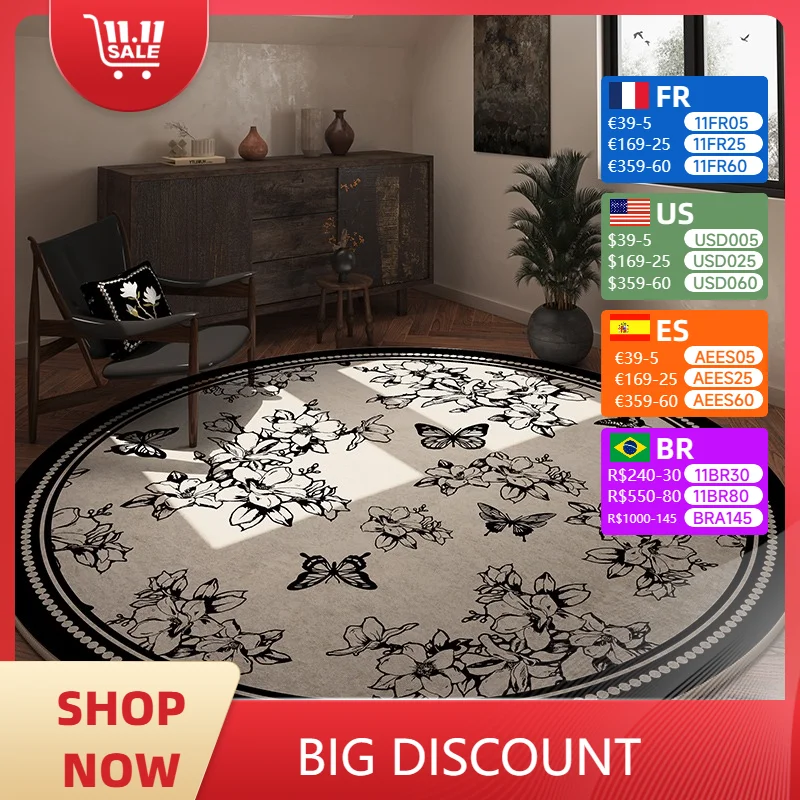 

Round Living Room Carpet Simple Retro Soft Bedroom Rugs Light Luxury Bedroom Bedside Computer Swivel Chair Floor Mat Alfombra 양탄