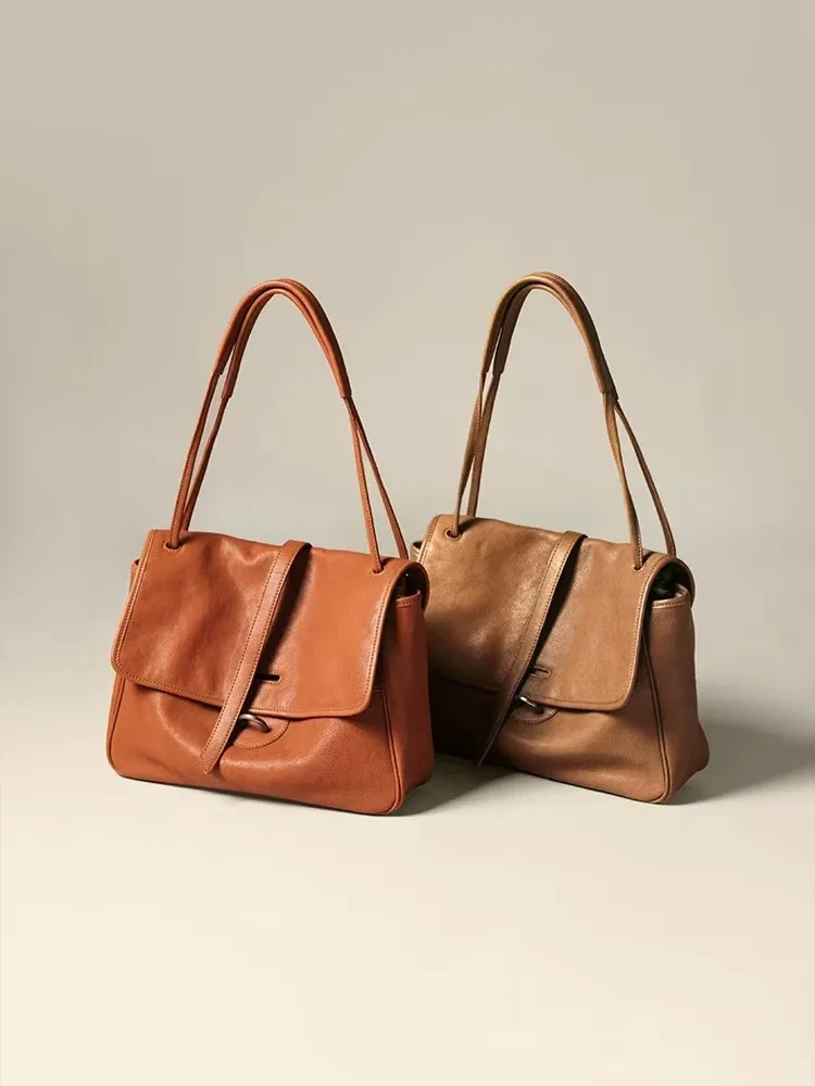 

100% Genuine Leather Women's Shoulder Bag Niche Retro Crossbody Tote Bag Large Capacity Messenger Bag For Women As Gift