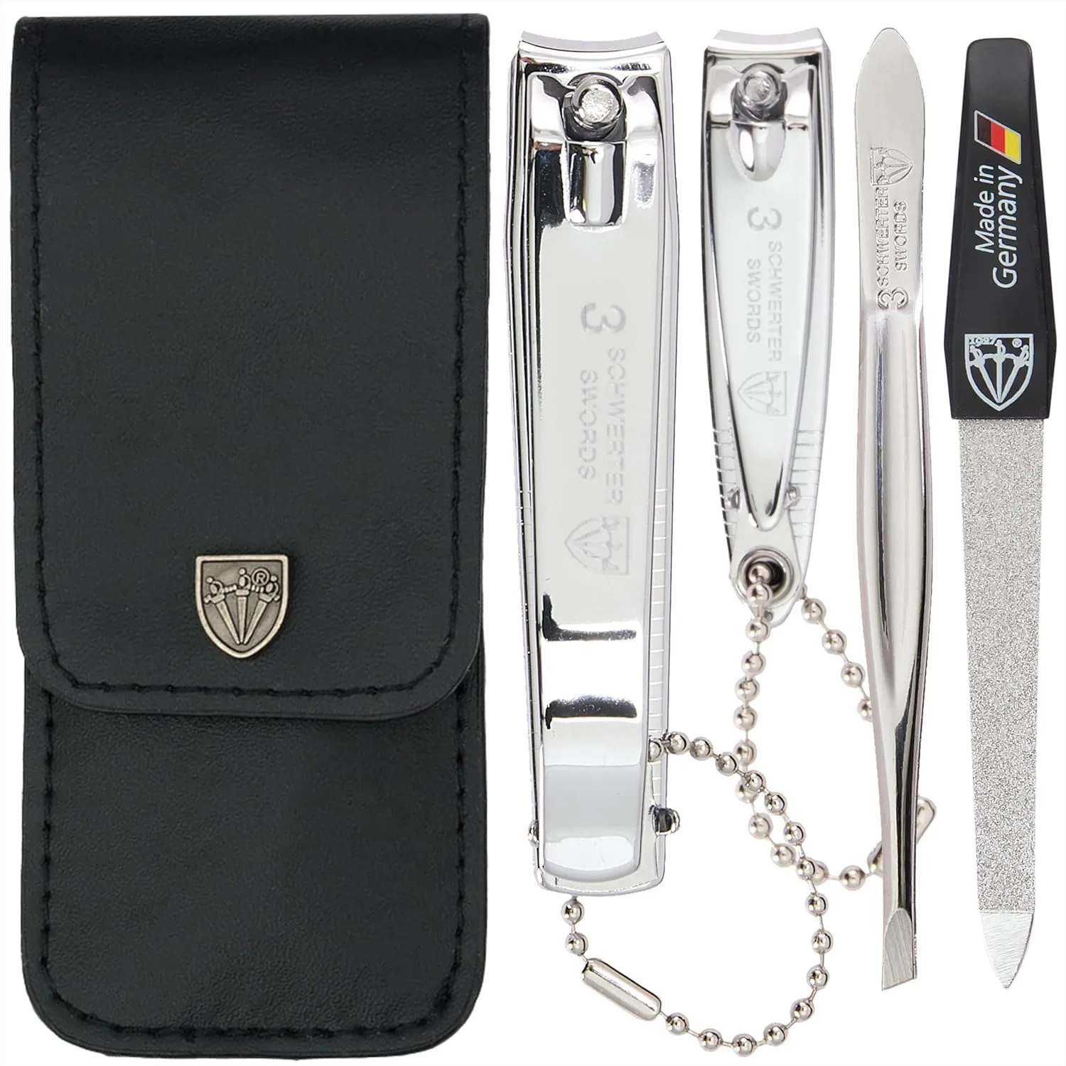 

4 Piece Manicure Pedicure Kit Set for Professional Nail Care - Tweezers, File, Clipper with Leather Case in Gift Box
