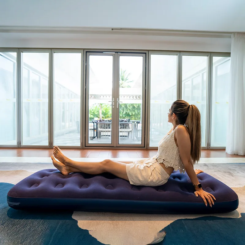Outdoor Camping Thickened Inflatable Mattress Home Portable Foldable Soft Plush Cushion Camping Tent Blue Inflatable Mattress