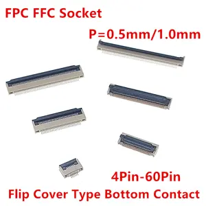 Bilashmart 0.5mm 1.0mm FPC FFC Connector Flat Cable PCB SMT ZIF 4 5 6 7 8 10 12 16 18 20 26 28 30 32 36 40 50 54 60P Bottom Contact Socket