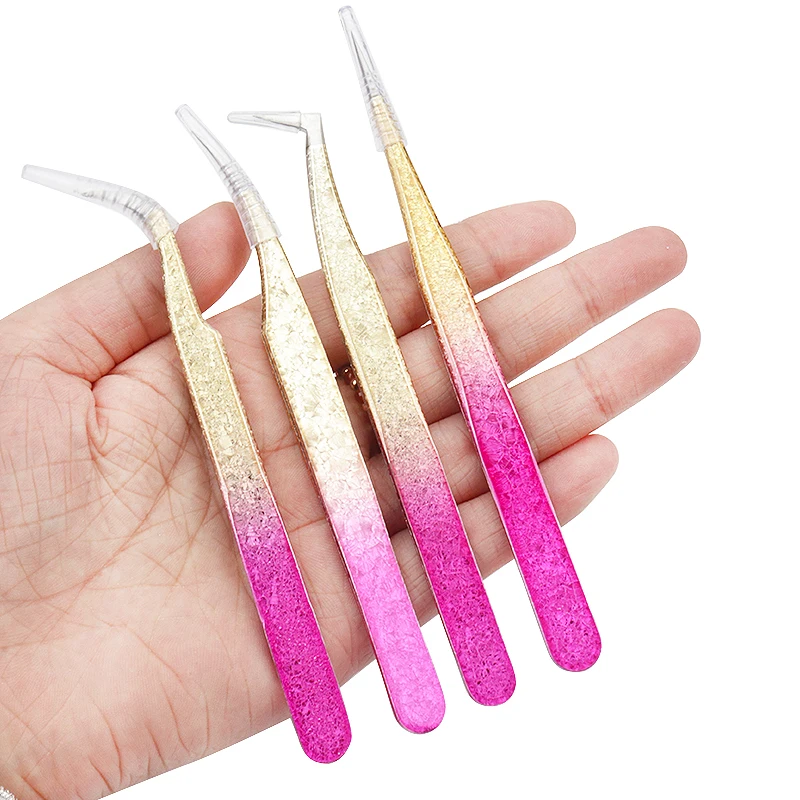 Eyelash Tweezers Pack Set Ice Flower Anti-static Grafting False 3D Lashes Extension Makeup Tweezer Storage Protective Box Tools