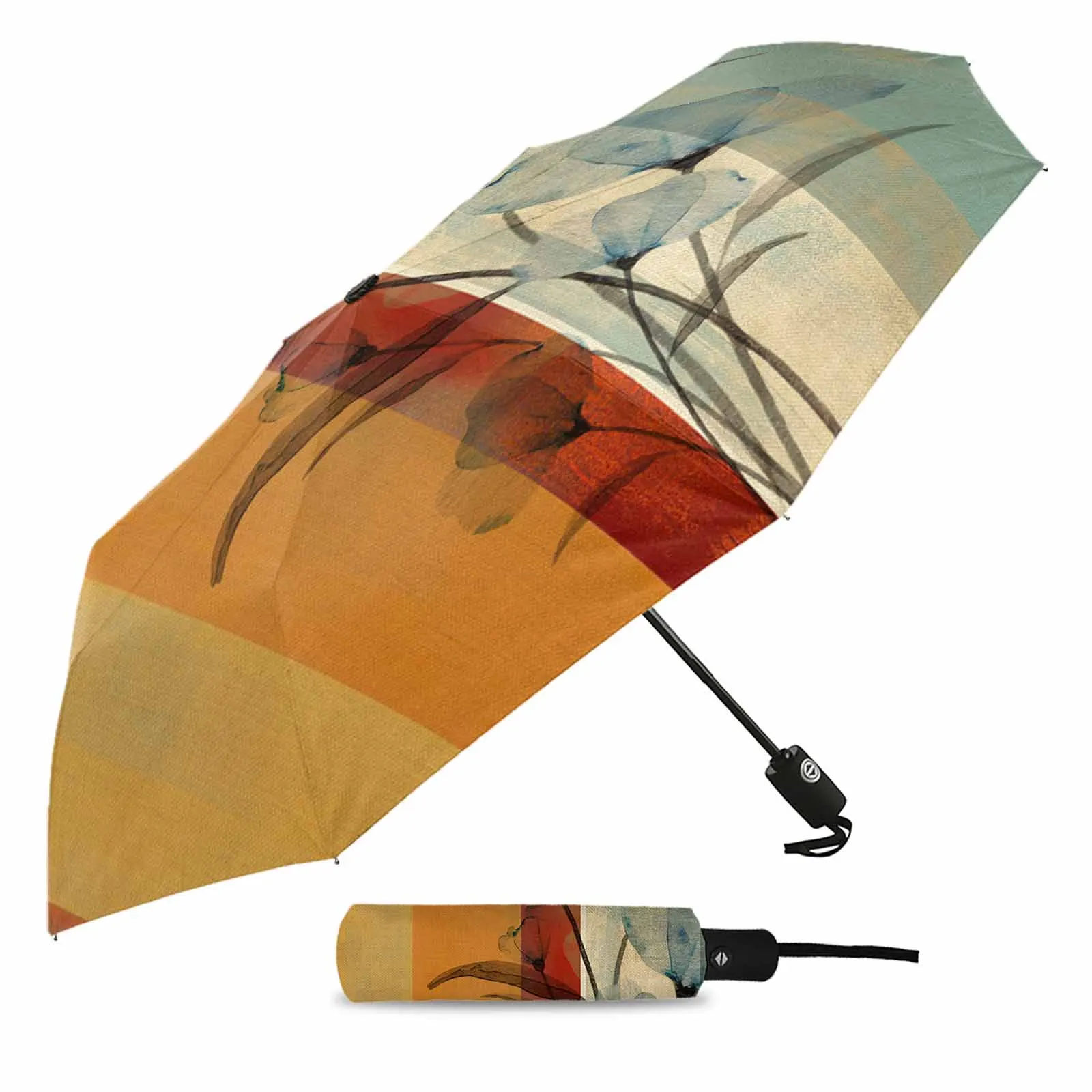 Overlay Of Flower Stripes Fully-automatic Umbrella for Outdoor Kids Adults Printed Umbrella Foldable Eight Strand Umbrella