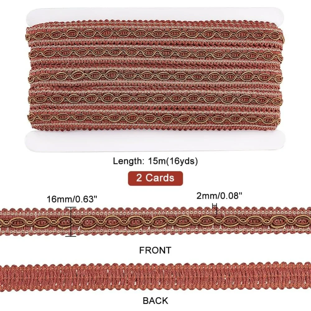 32 Yards Brown Braid Tirm for Sewing, 0.6 inch(16mm) Polyester Basic Fringe Trim Fabric Gimp Braid Trim Ribbon for Upholstery