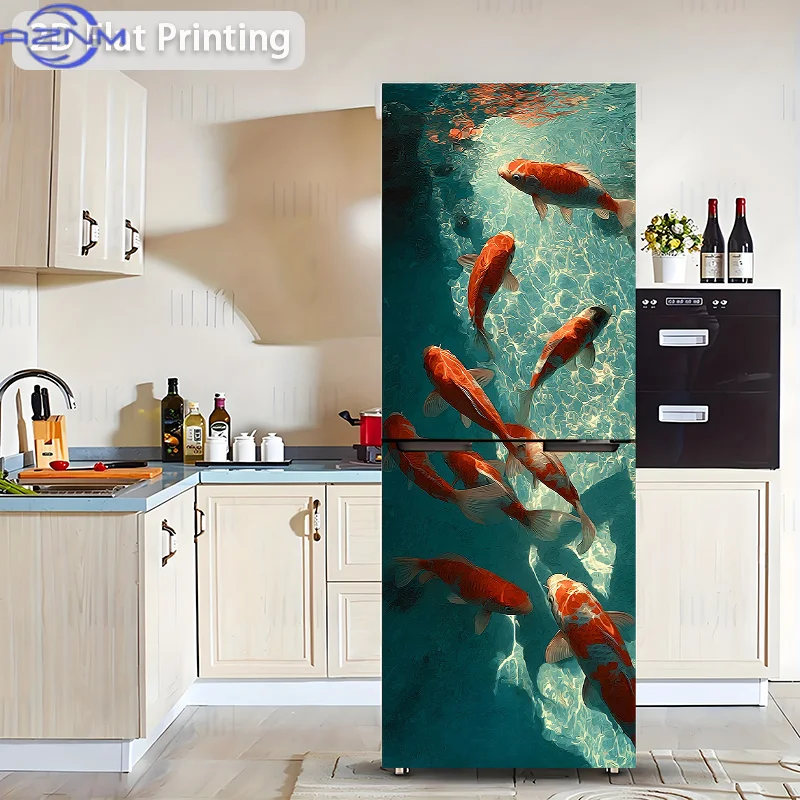 [Printing] Refrigerator Sticker [60×180 Cm] Koi Playing in Water Wall Sticker Decoration Wallpaper Self-Adhesive Self-Adhesive