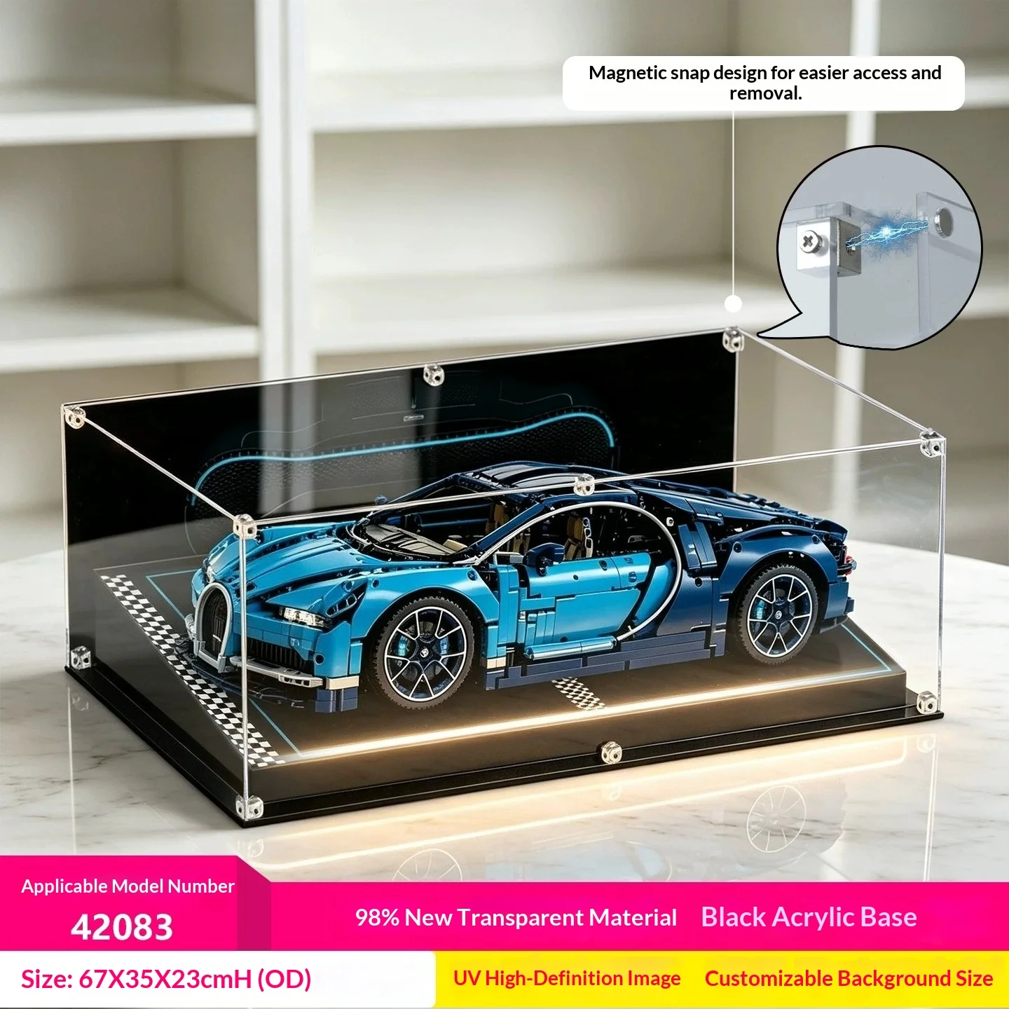 Suitable for 42083 Bugatti sports car high-definition transparent acrylic slope display storage box