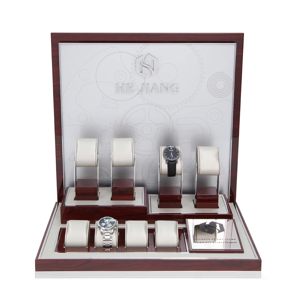 

Oem/Odm Luxury High Quality Wooden Watch Display Wood Grainy Paper Custom Logo Watch Display Stand Wooden