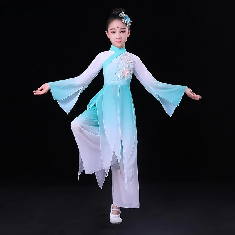 

Children's Classical Chinese Costumes Yangko National Square Dance Traditional Hanfu Umbrella Fan Dance Practice Dance Wear