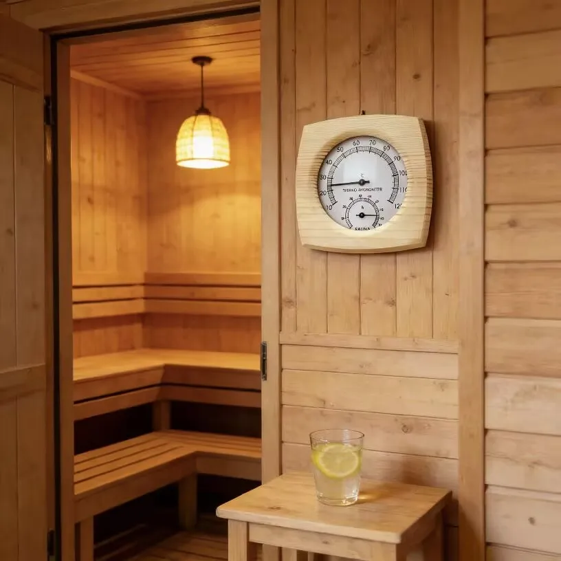 2 in 1 Wooden Sauna Hygrothermograph - Digital Thermometer and Hygrometer for Steam Rooms