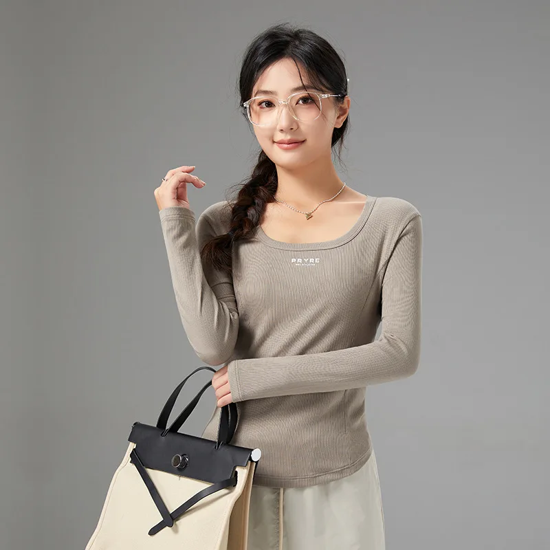 Early New Product Long Sleeve Knitted Autumn Korean Women's Top High Elasticity Slim Fit Splicing Western Style Bottom Shirt