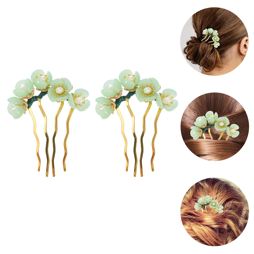 

2 Pcs Hairpin Chinese Style Accessory Fork Barrettes Retro Hairpins Bun Hosta Headdress Decor Decorative