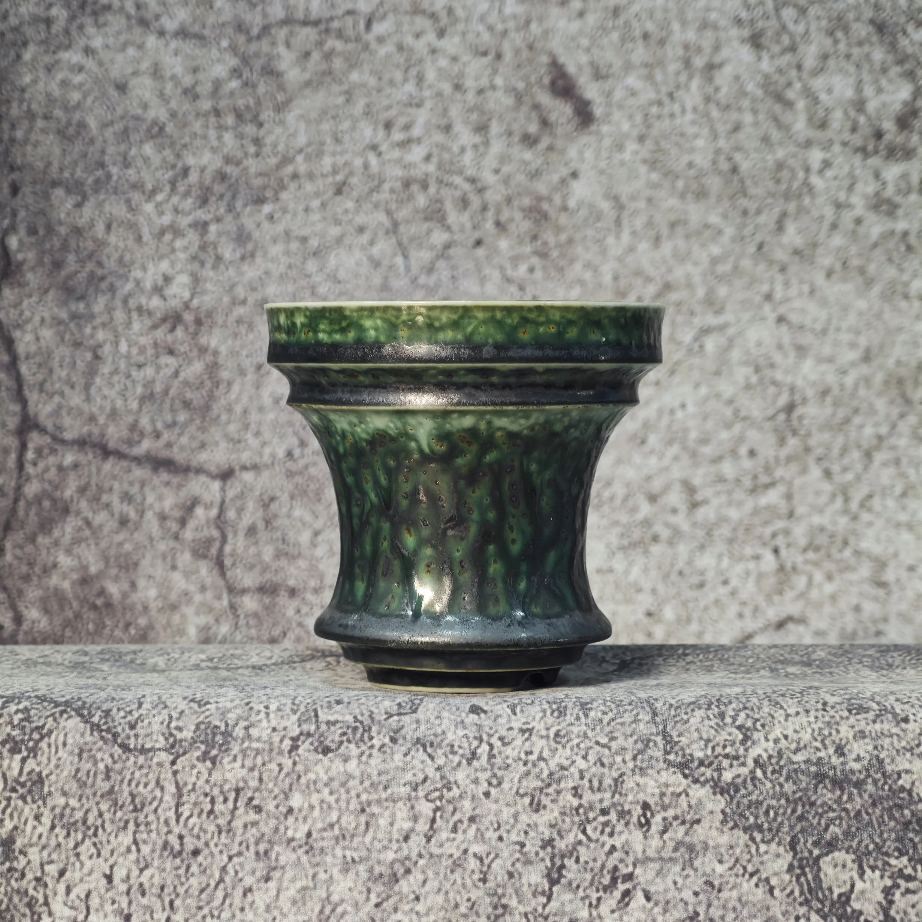 Small Handmade Green Ceramic Caudex Plant Pot, Desktop Balcony Planter for Pachypodium Gracilius, Cactus, Agave, Succulents & Tr